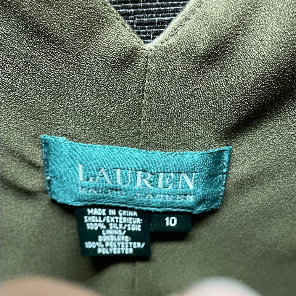 Lauren Ralph Lauren Green Olive 100 % silk, satin midi dress - Picture 2 of 8